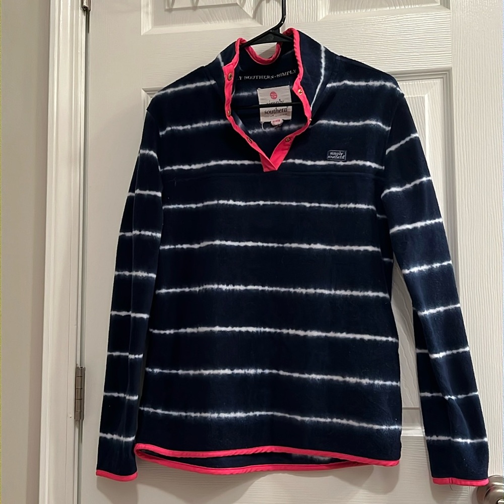 Navy and white striped long sleeve jacket